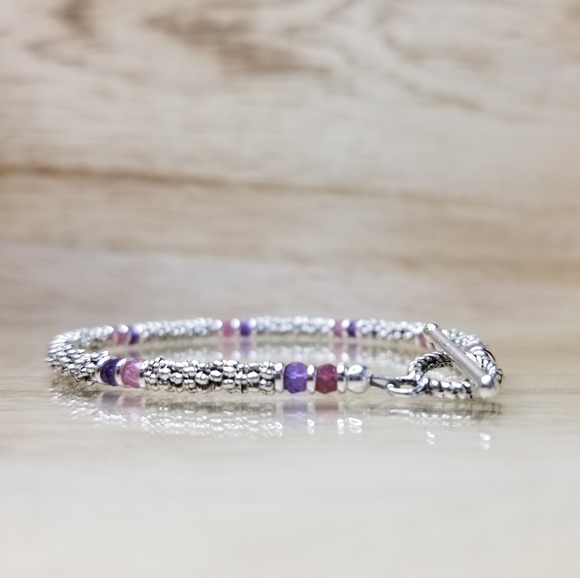 Pink Tourmaline & Amethyst Beaded Bracelet - Picture 5 of 8